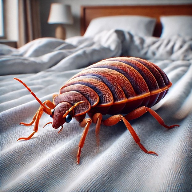 A bed bug on a bed.